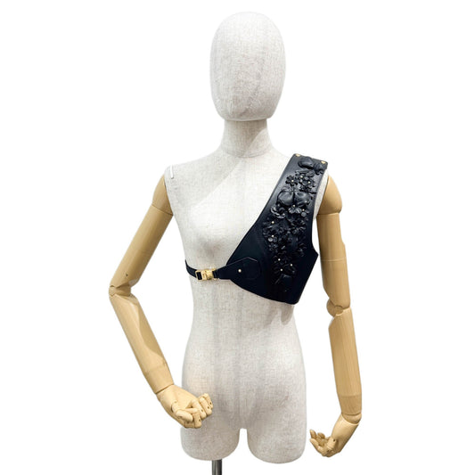 One Size Floral Applique Black Leather Harness