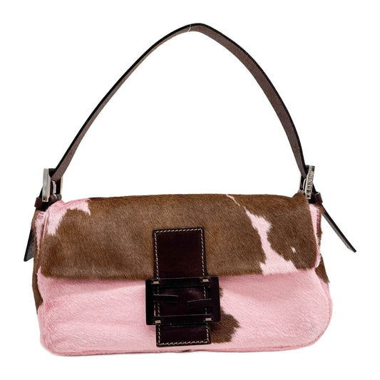 Baguette Pink Cow Print Pony Hair Shoulder Bag