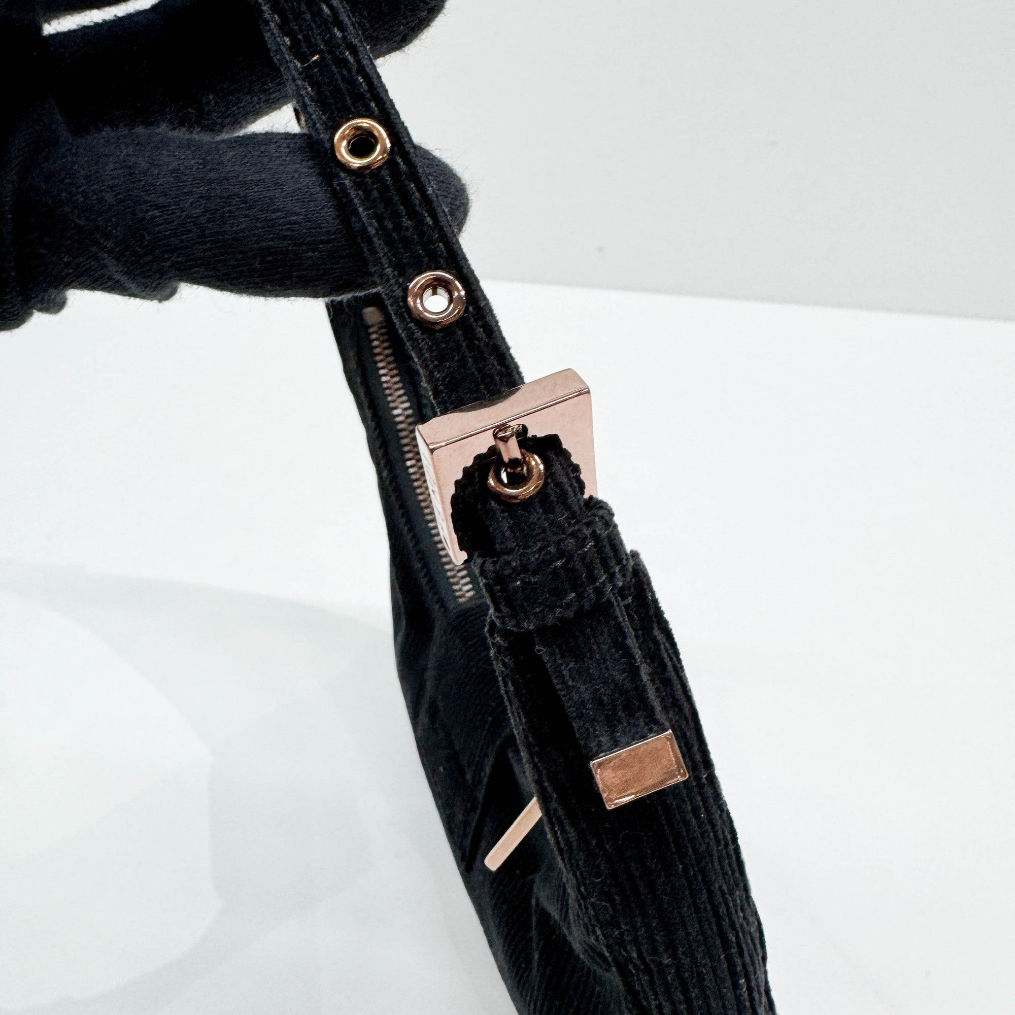 Croissant Black Corduroy Shoulder Bag