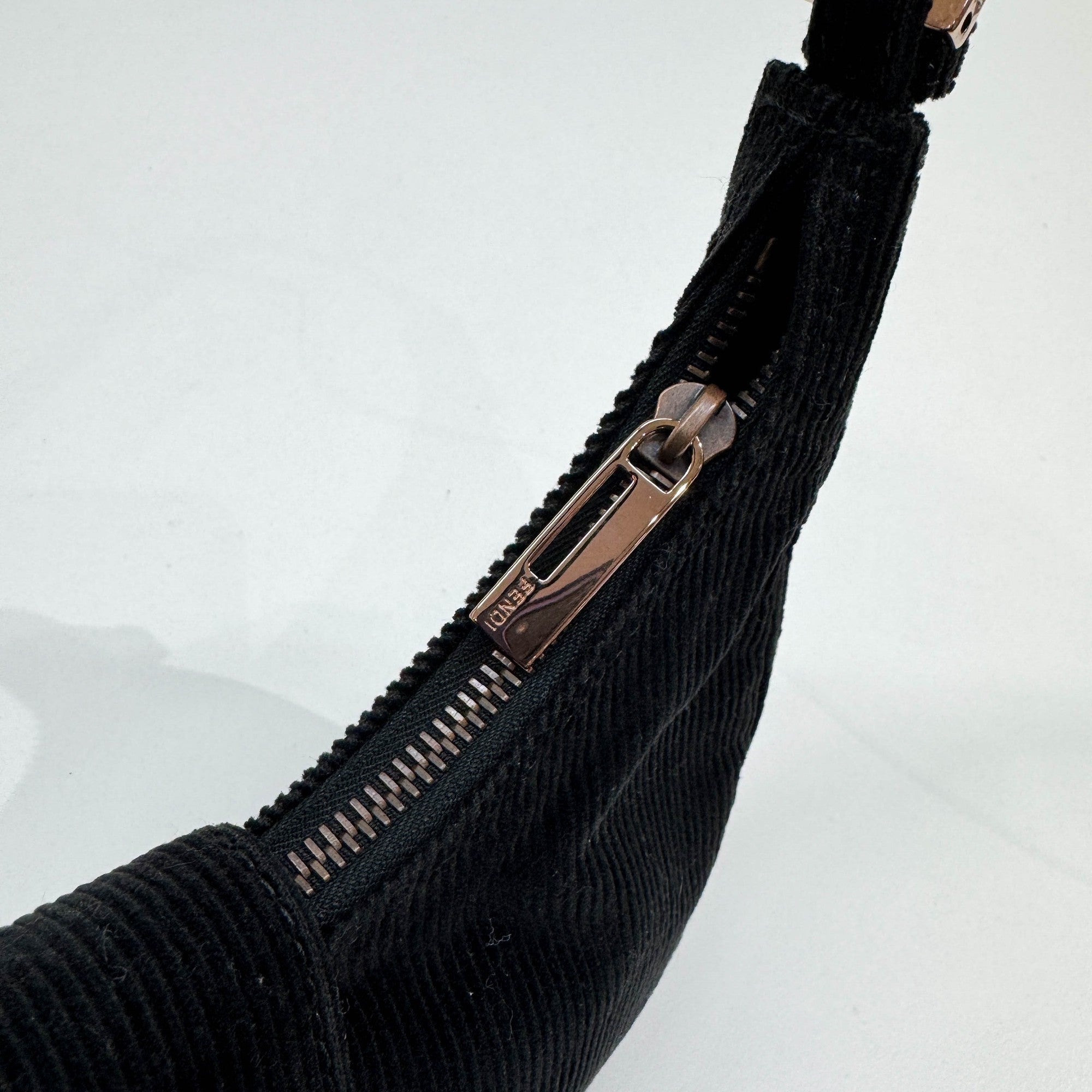 Croissant Black Corduroy Shoulder Bag