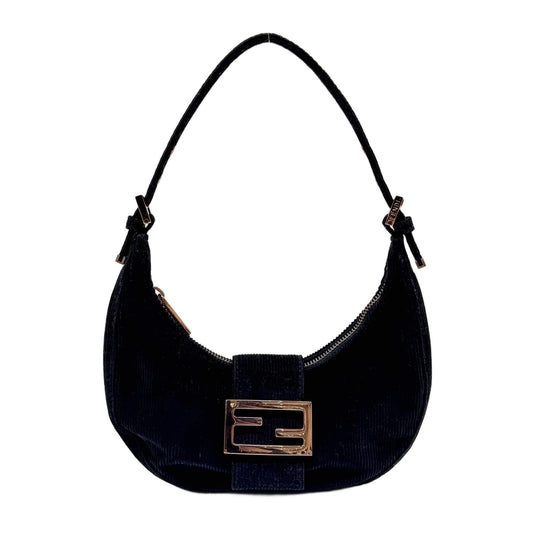 Croissant Black Corduroy Shoulder Bag
