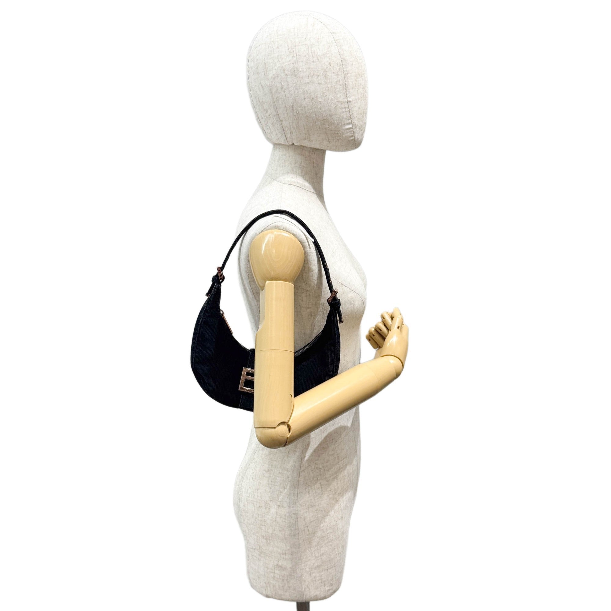 Croissant Black Corduroy Shoulder Bag