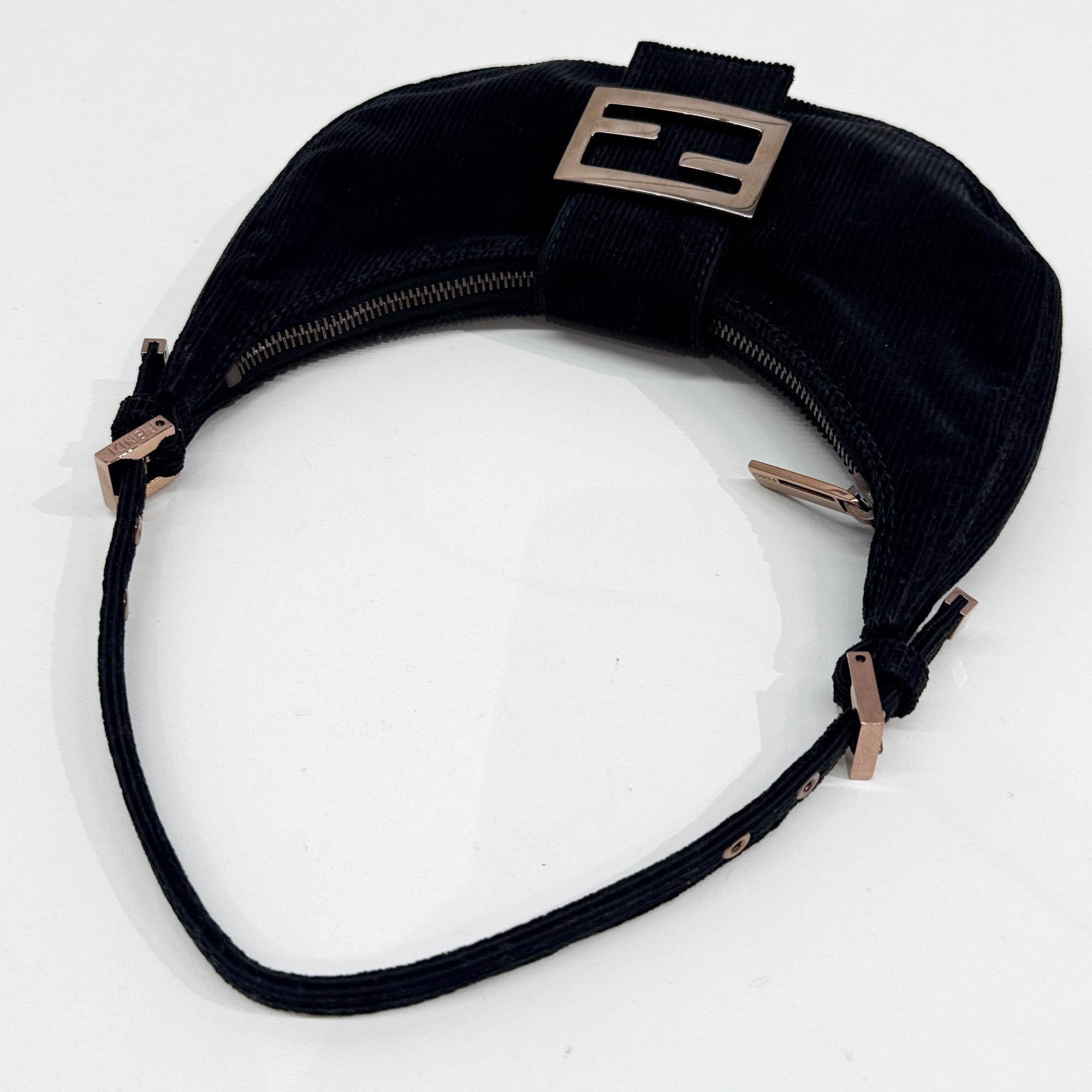 Croissant Black Corduroy Shoulder Bag