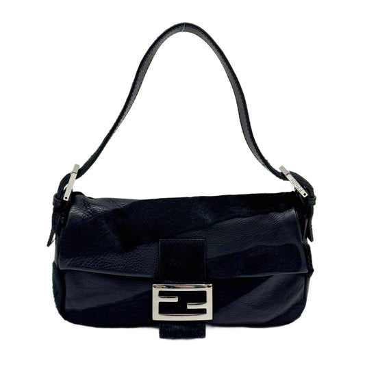 Baguette Black Leather & Pony Hair Shoulder Bag