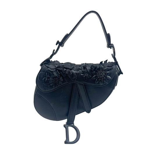 Mini Saddle Floral Black Leather Shoulder Bag
