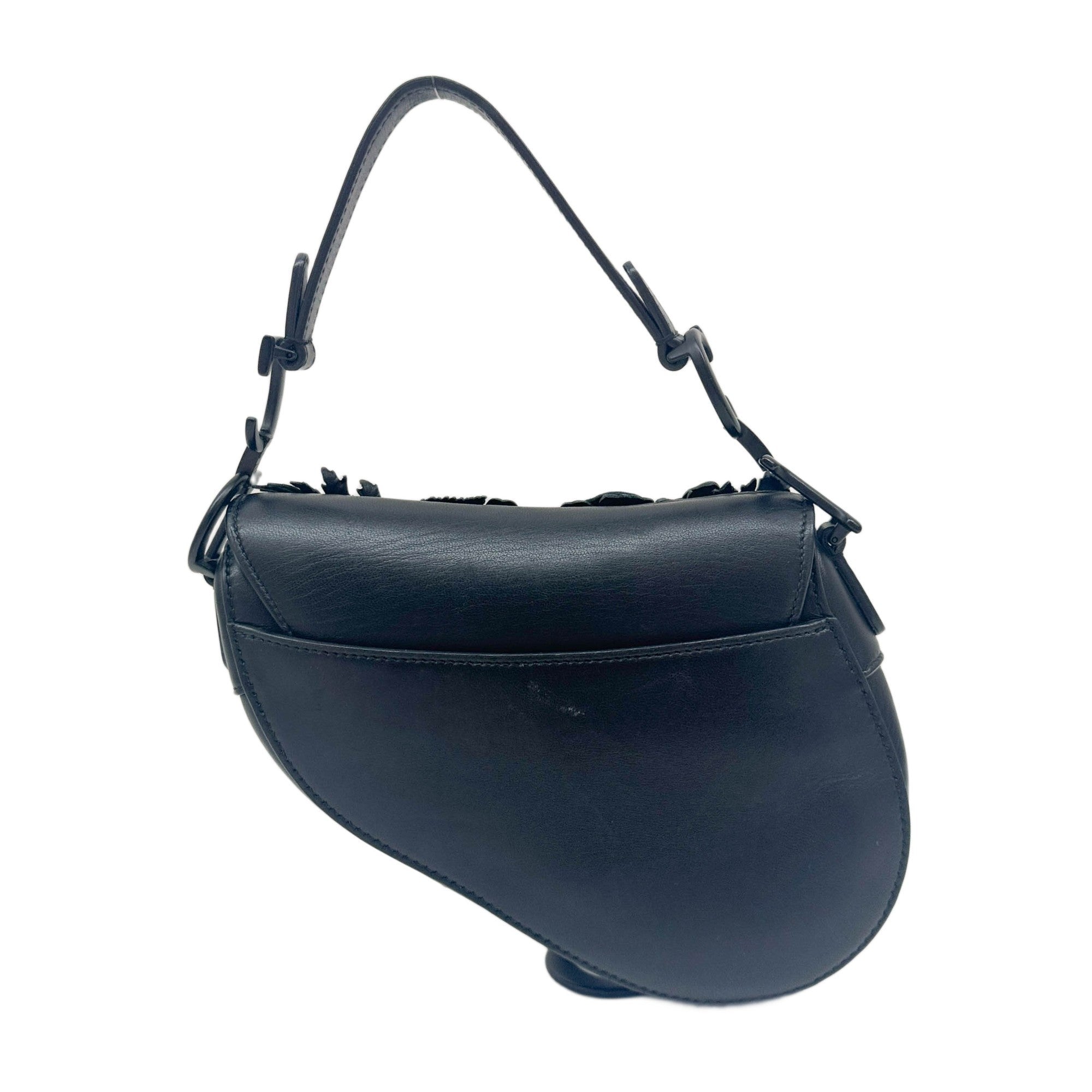 Mini Saddle Floral Black Leather Shoulder Bag