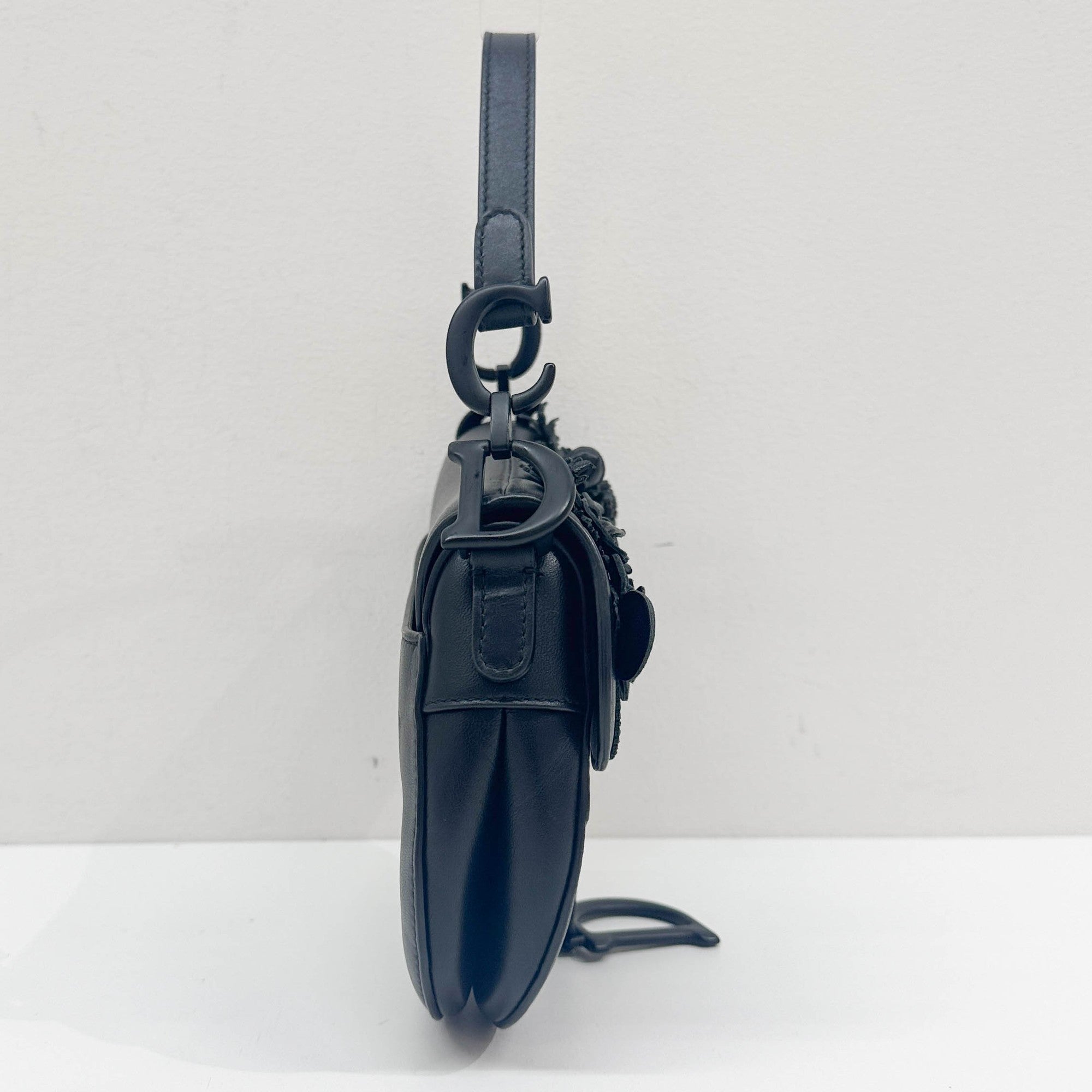 Mini Saddle Floral Black Leather Shoulder Bag