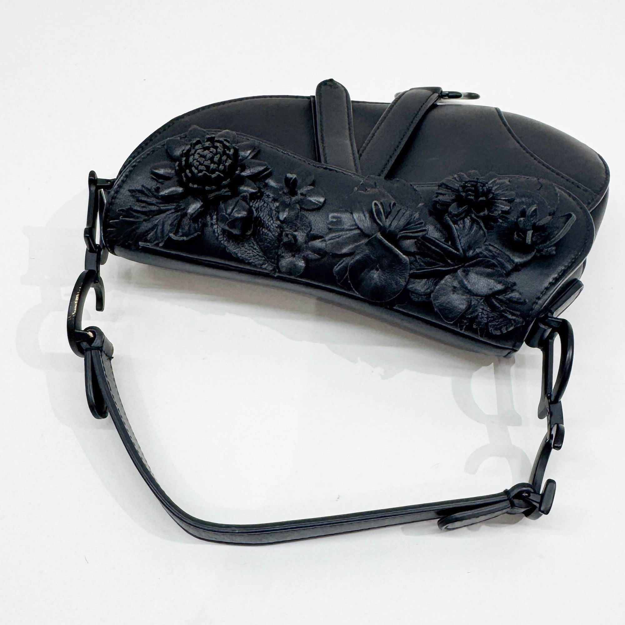 Mini Saddle Floral Black Leather Shoulder Bag