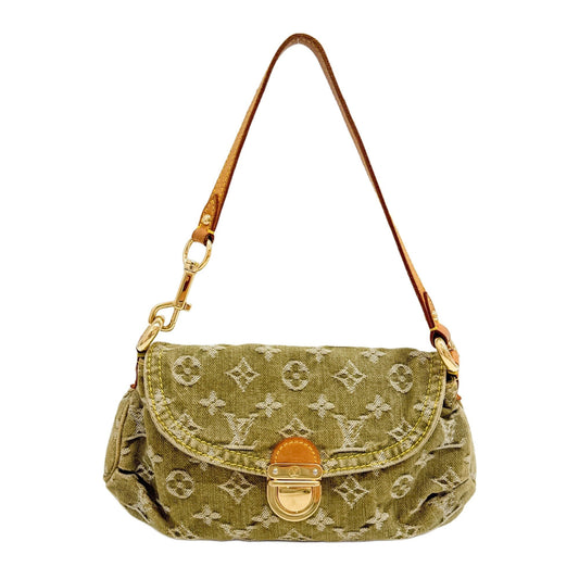 Mini Pleaty Green Monogram Canvas Denim Shoulder Bag