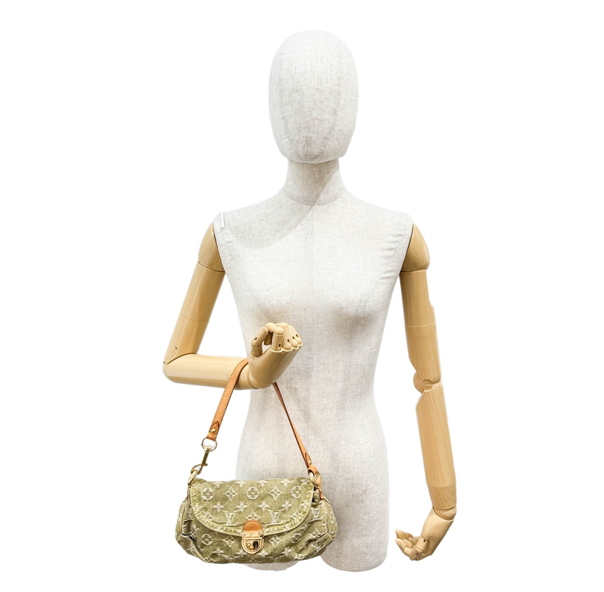 Mini Pleaty Green Monogram Canvas Denim Shoulder Bag