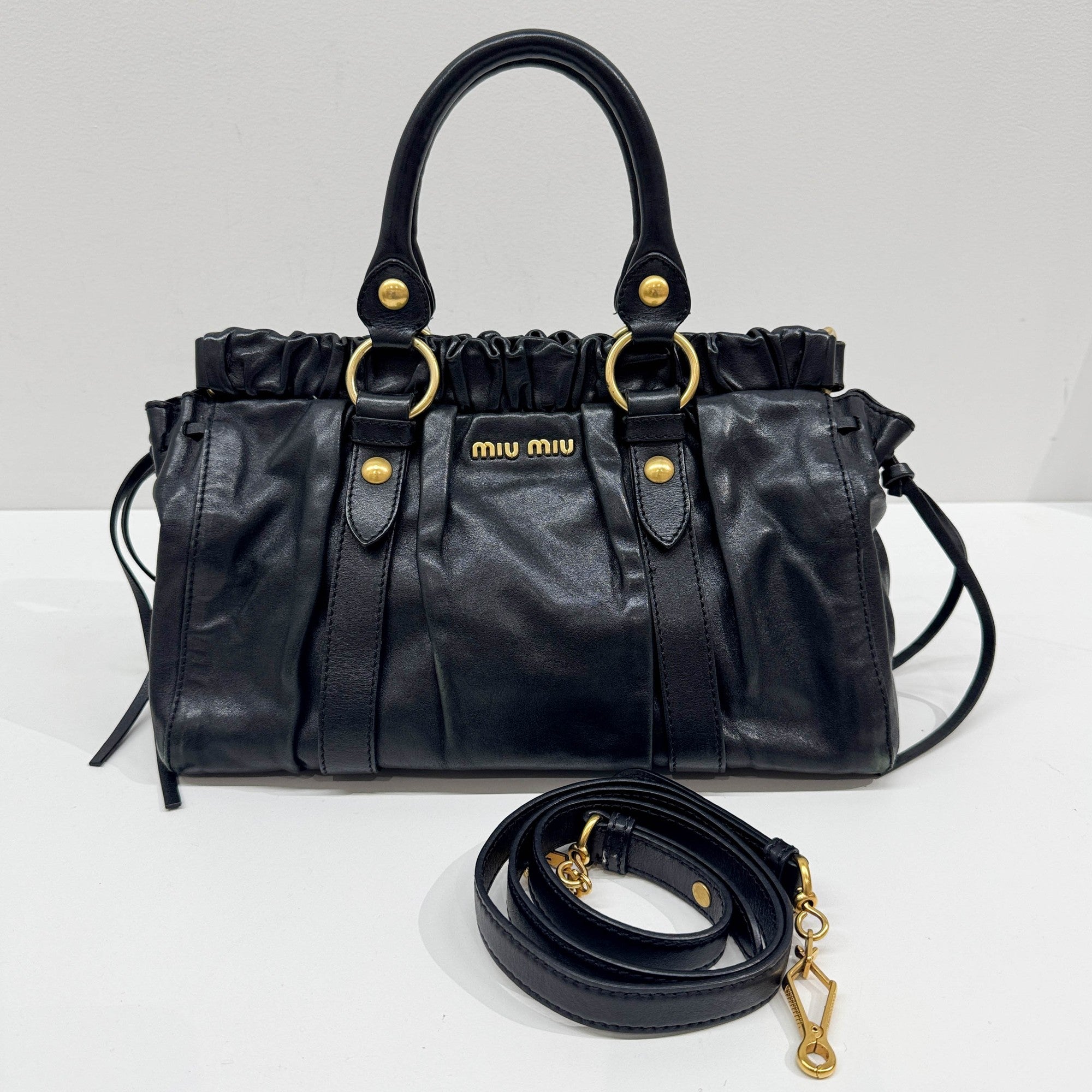 Vitello Black Leather Two Way Bag