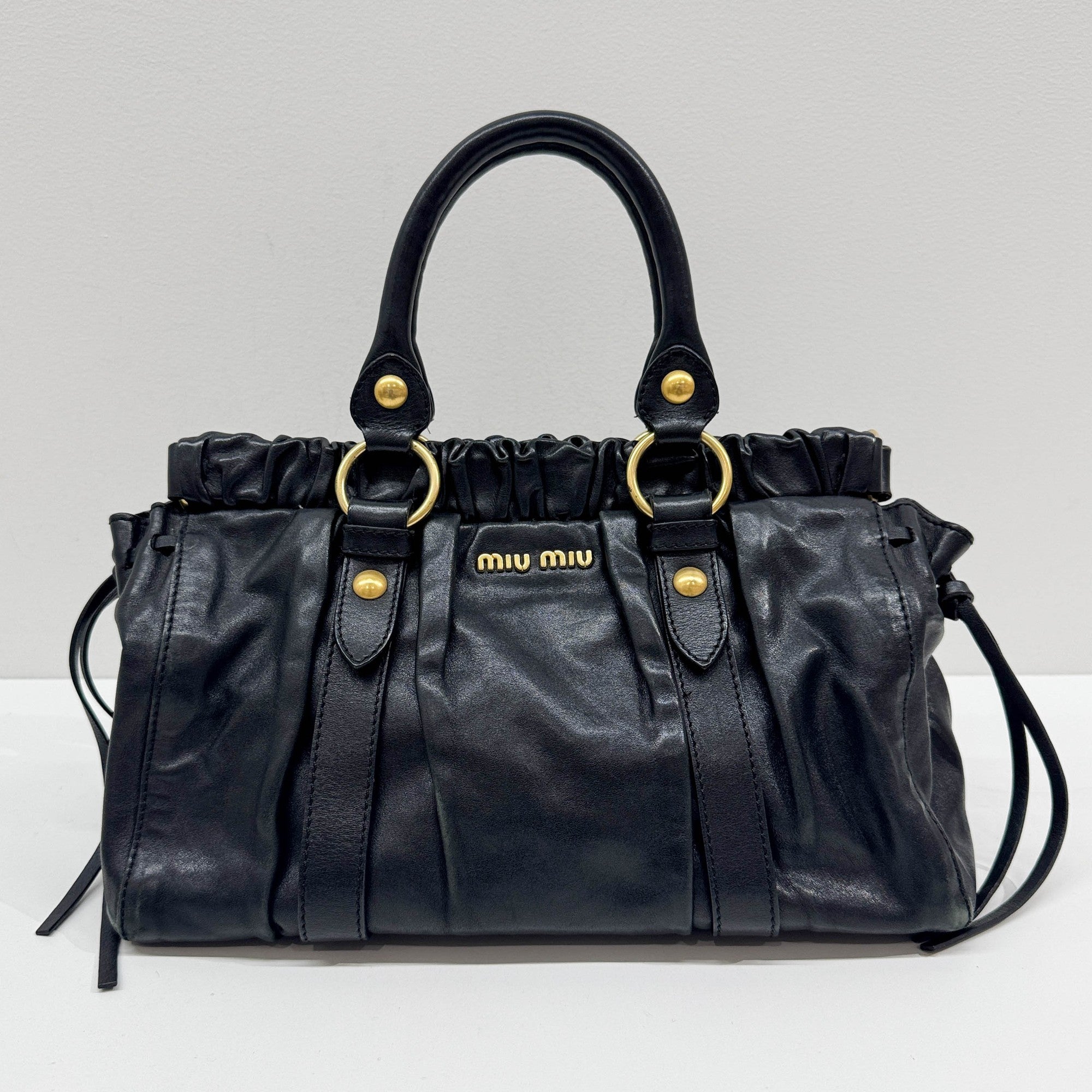 Vitello Black Leather Two Way Bag