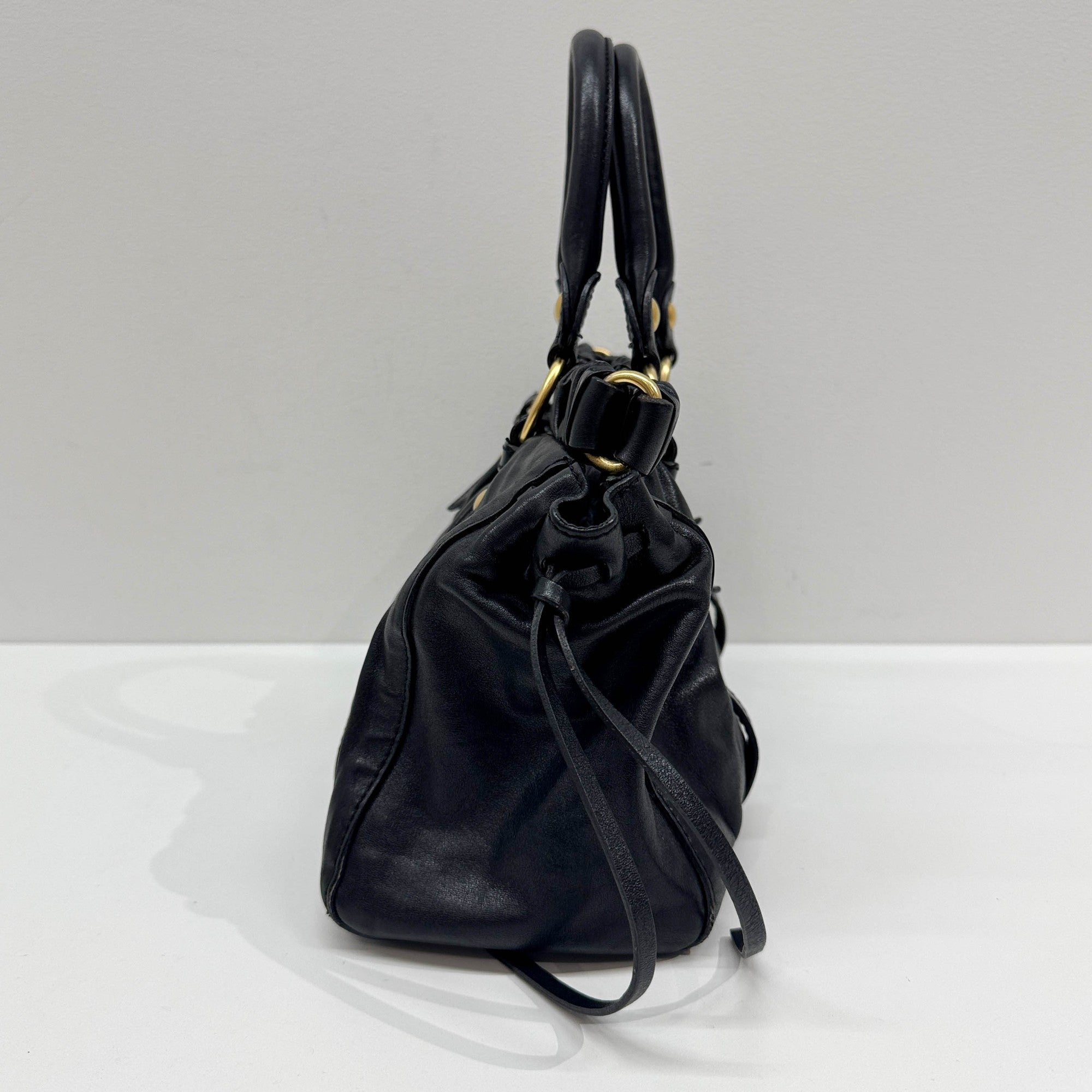 Vitello Black Leather Two Way Bag