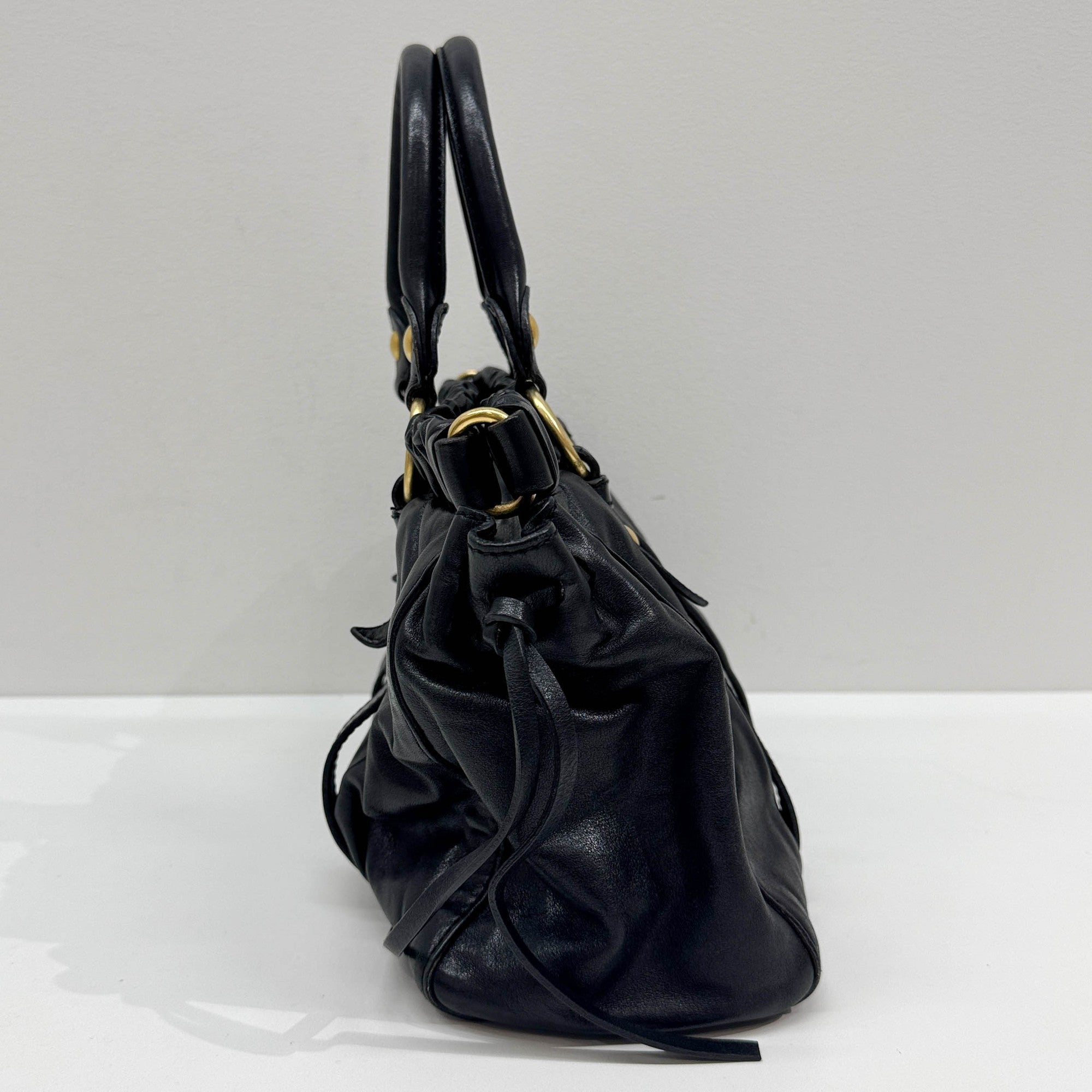 Vitello Black Leather Two Way Bag