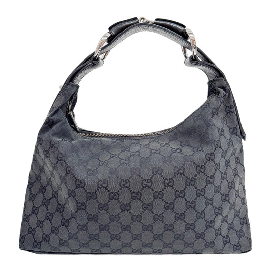 Horsebit Black GG Canvas Shoulder Bag