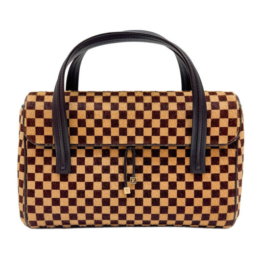 Sauvage Lionne Brown Damier Canvas Pony Hair Hand Bag