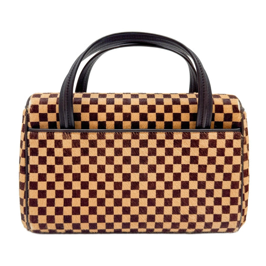 Sauvage Lionne Brown Damier Canvas Pony Hair Hand Bag