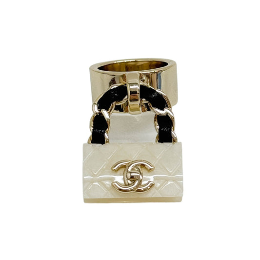 Small Chanel Bag Charm Gold Ring Size 5 US