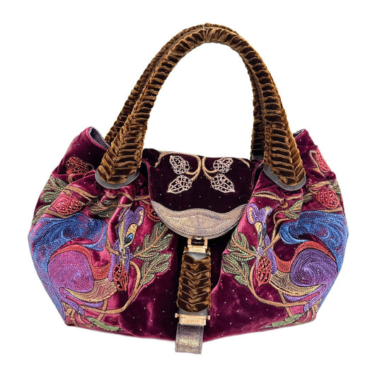 Spy Squirrel Embroidery Red Velvet Shoulder Bag
