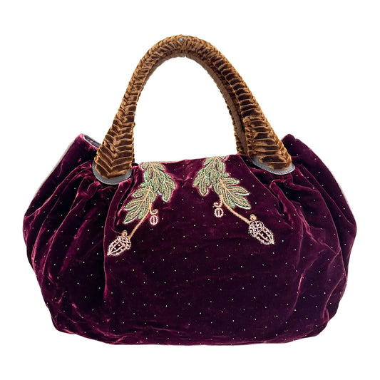 Spy Squirrel Embroidery Red Velvet Shoulder Bag