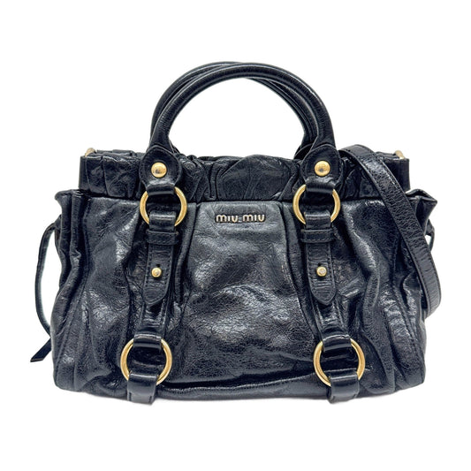 Mini Vitello Black Leather Two Way Bag