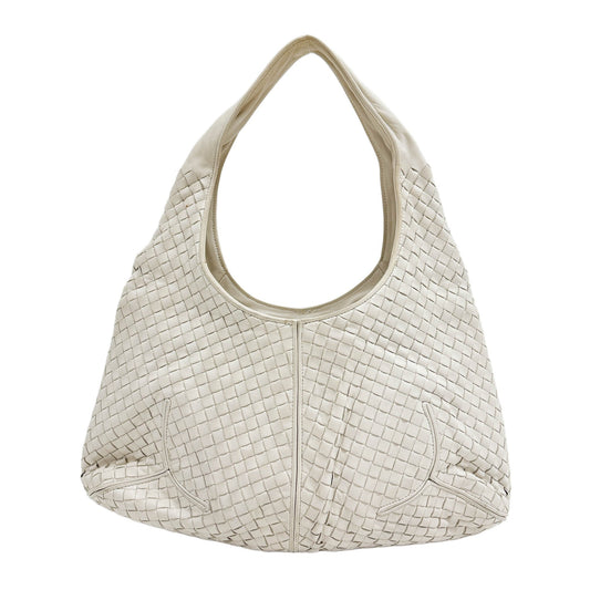 Intrecciato White Leather Shoulder Bag