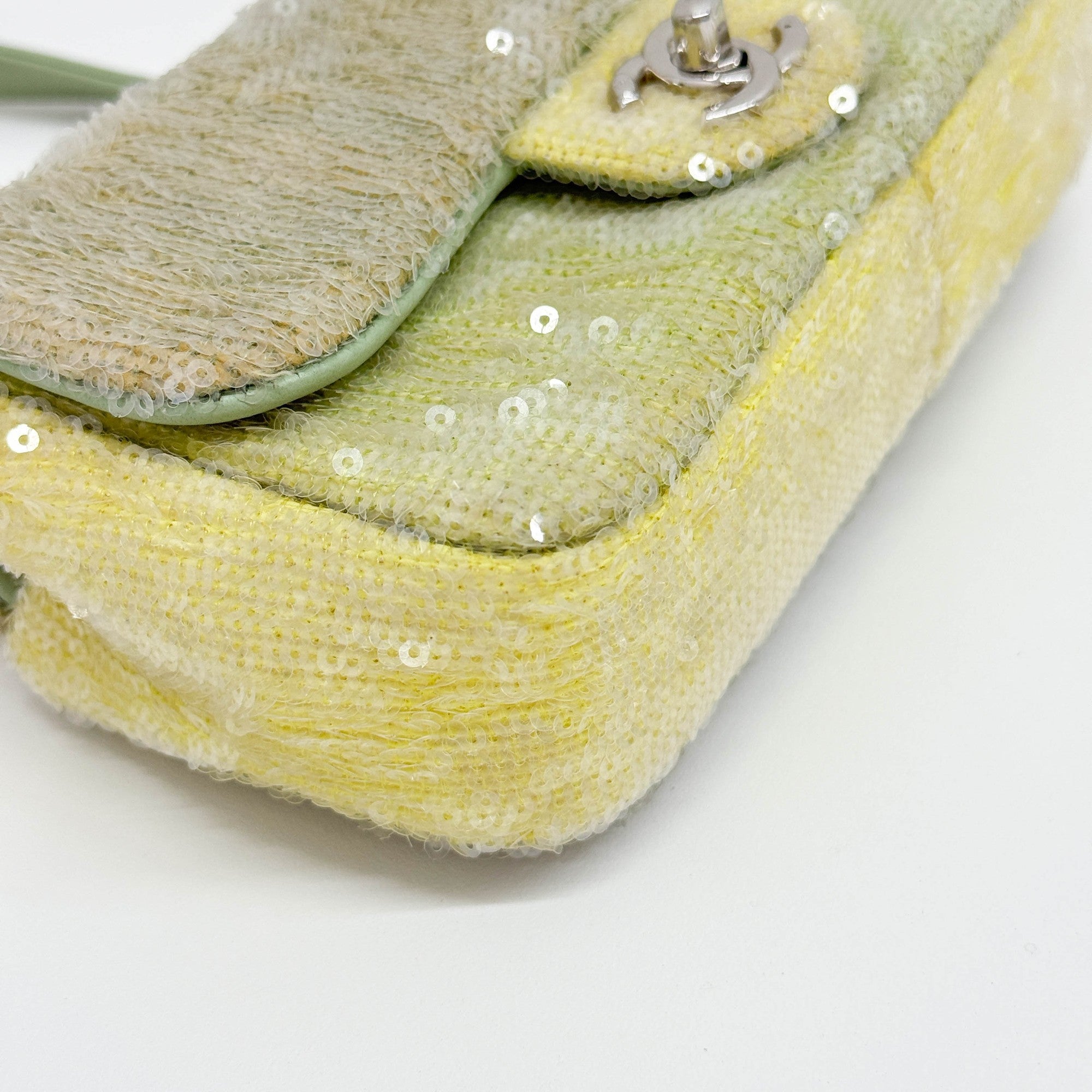 Mini Classic Flap Waterfall Green Sequin Shoulder Bag