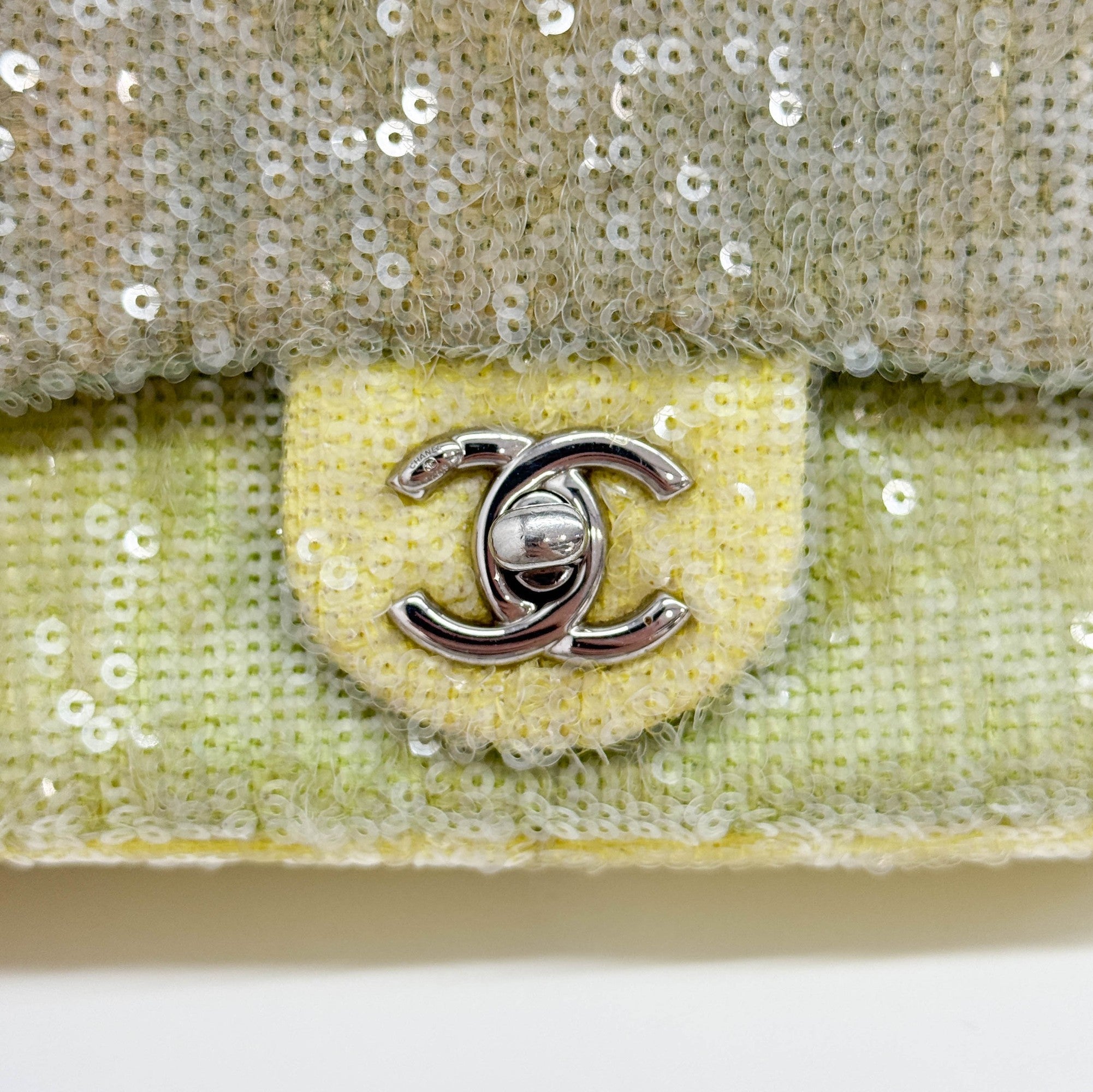 Mini Classic Flap Waterfall Green Sequin Shoulder Bag