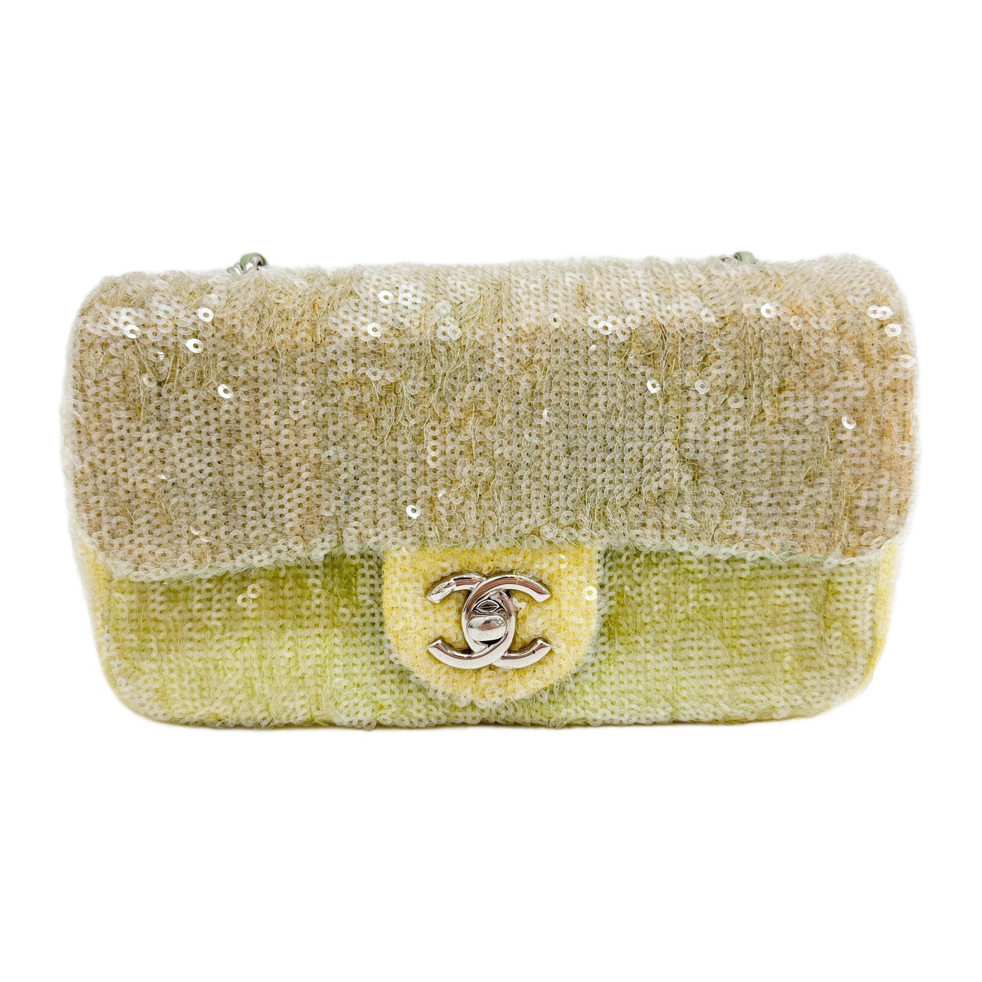 Mini Classic Flap Waterfall Green Sequin Shoulder Bag