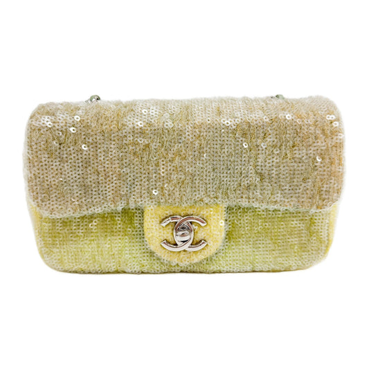 Mini Classic Flap Waterfall Green Sequin Shoulder Bag