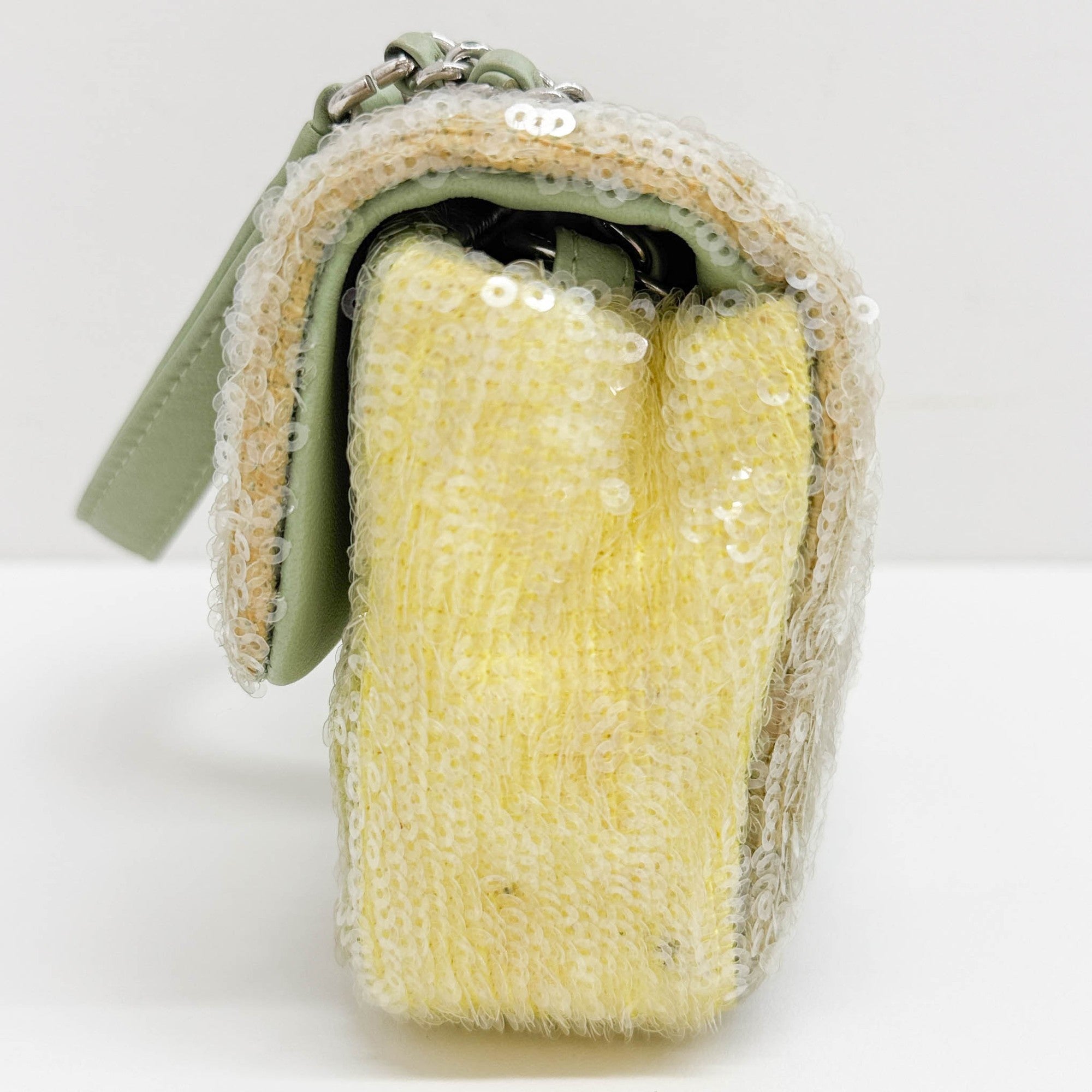 Mini Classic Flap Waterfall Green Sequin Shoulder Bag