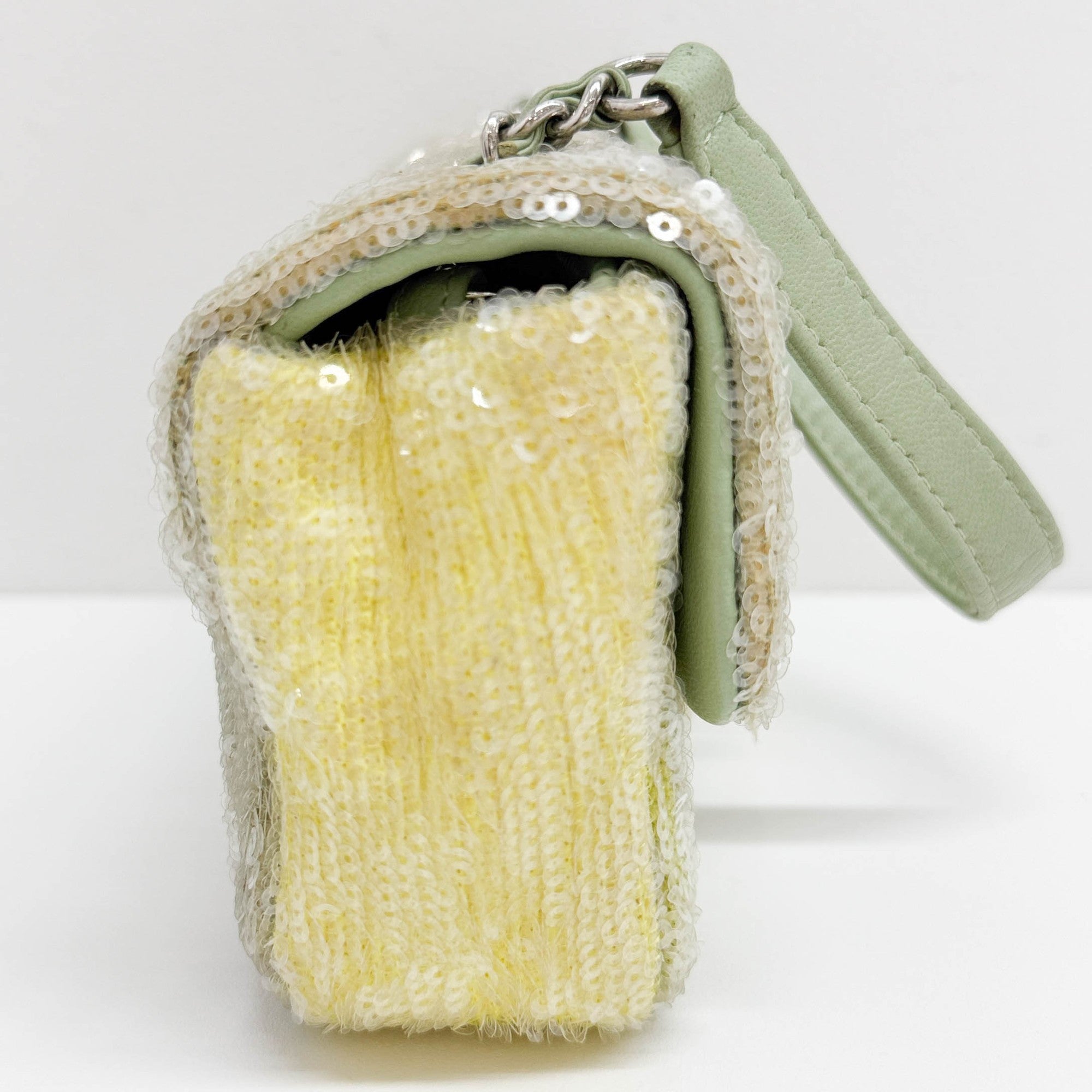 Mini Classic Flap Waterfall Green Sequin Shoulder Bag