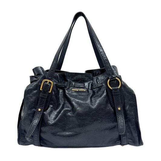 Vitello Lux Bow Black Leather Shoulder Bag