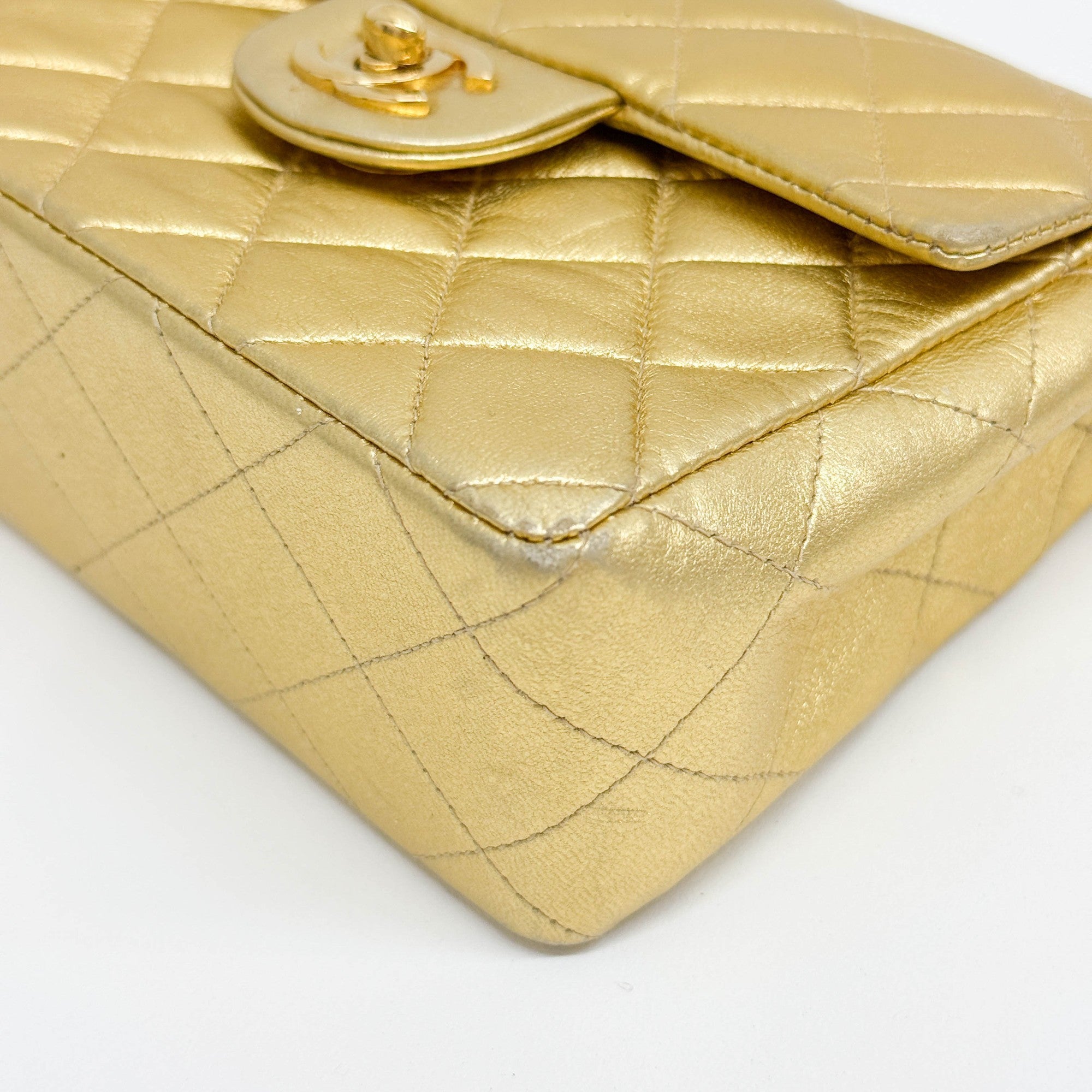 Mini Classic Flap Matelasse Gold Leather Shoulder Bag