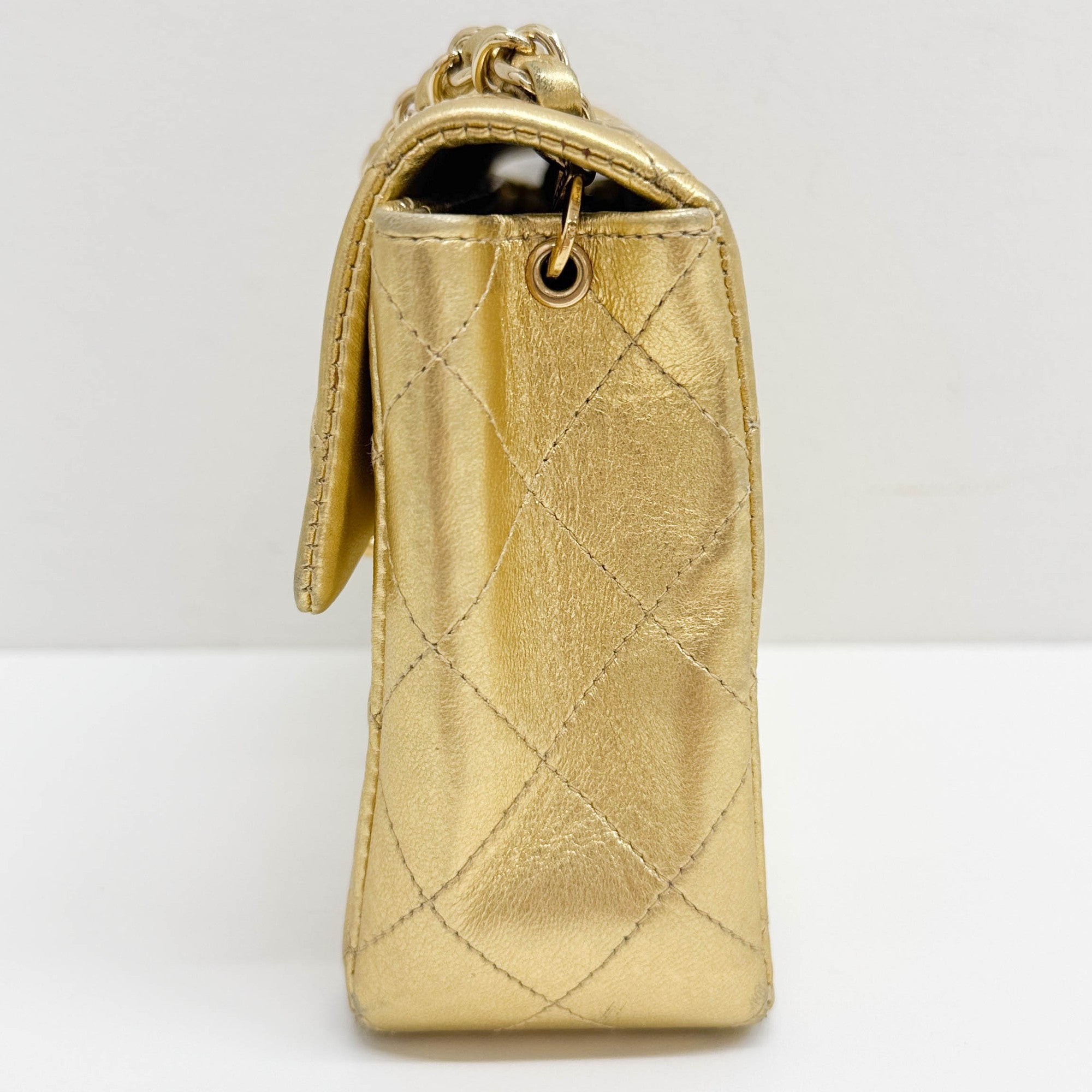 Mini Classic Flap Matelasse Gold Leather Shoulder Bag