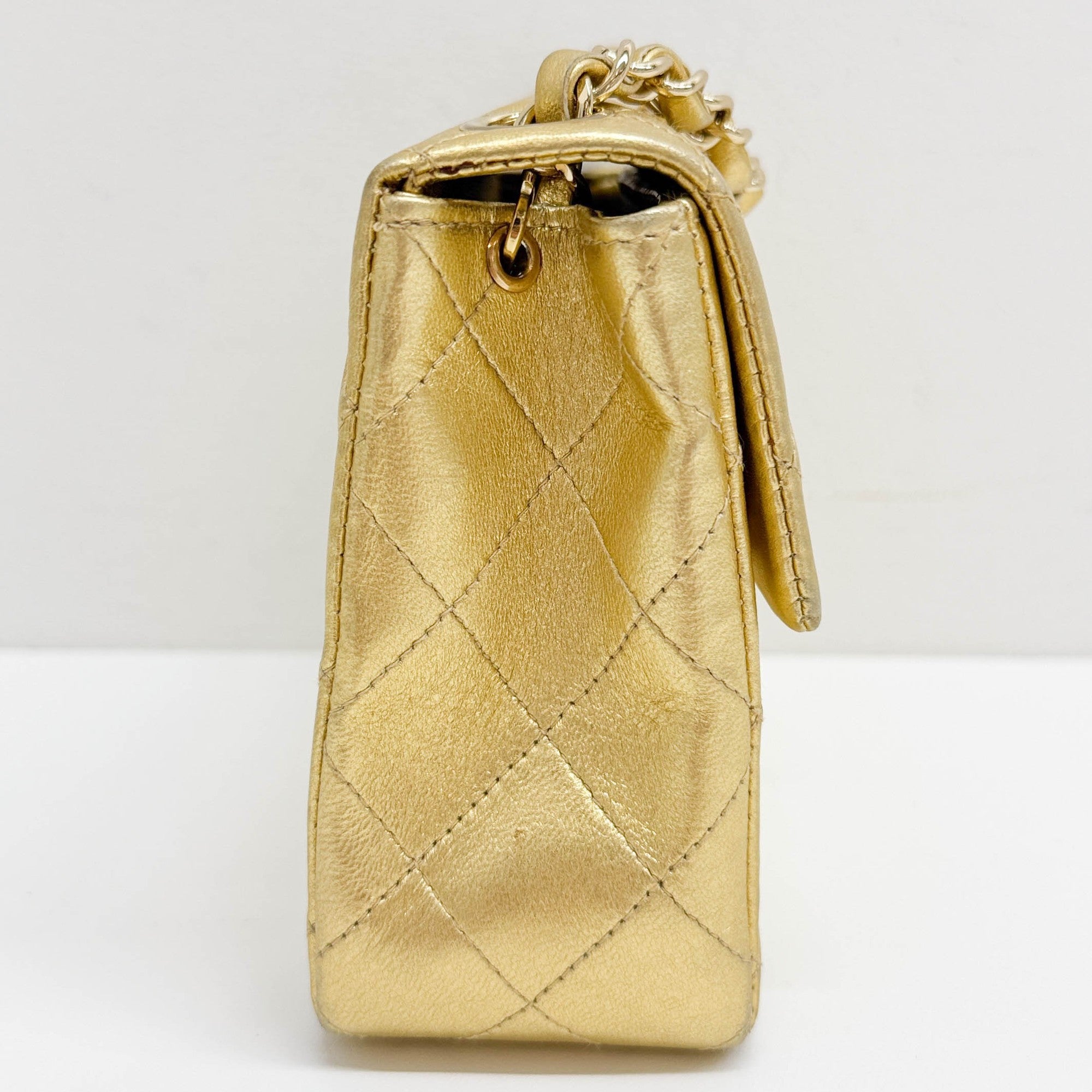 Mini Classic Flap Matelasse Gold Leather Shoulder Bag