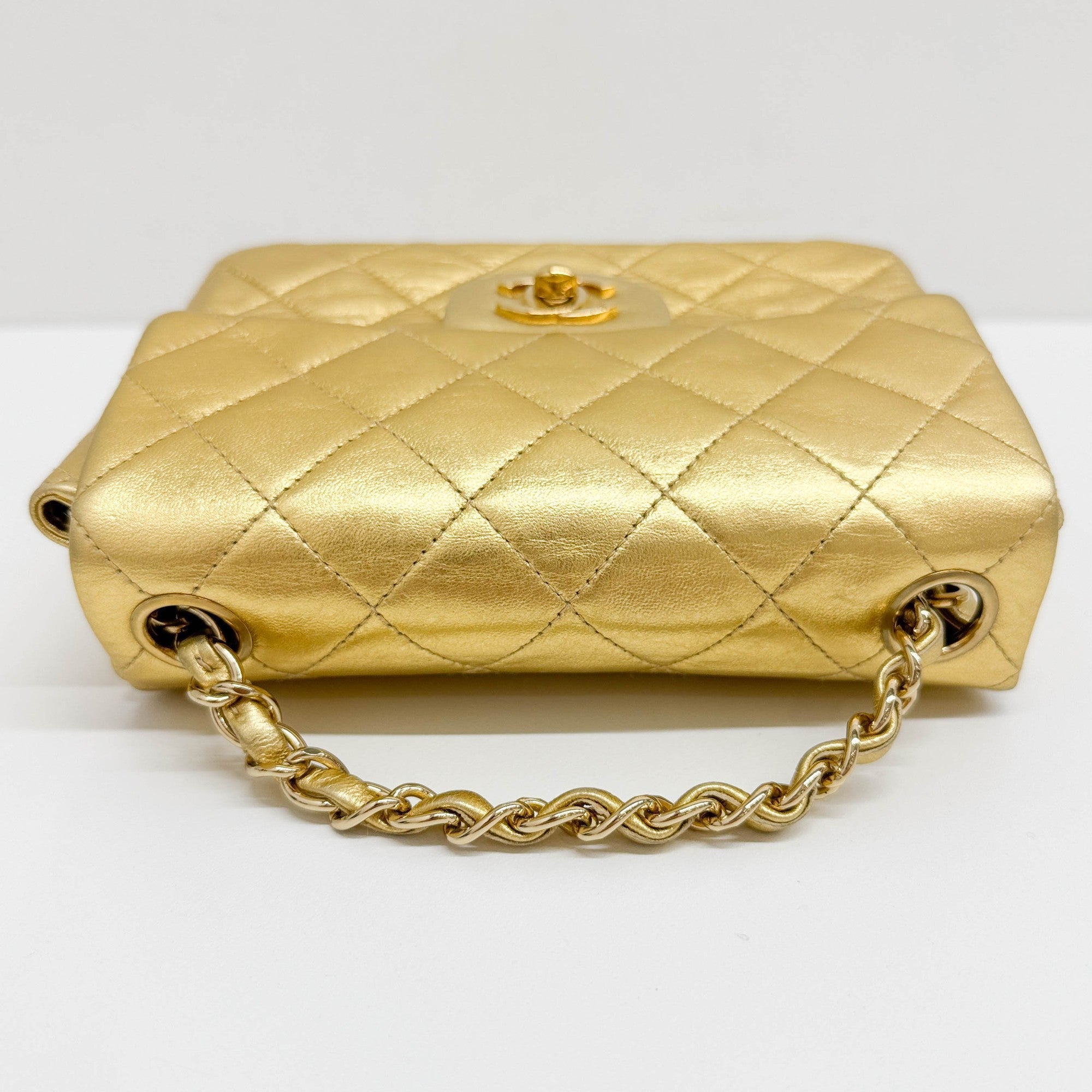 Mini Classic Flap Matelasse Gold Leather Shoulder Bag