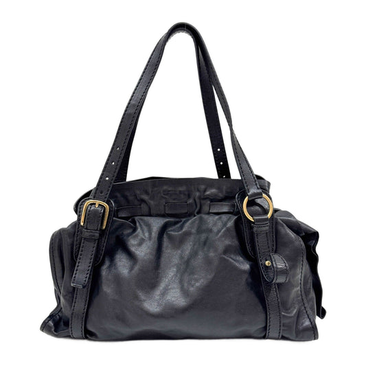 Vitello Lux Bow Black Leather Shoulder Bag