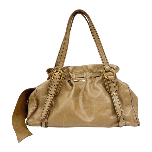 Vitello Lux Bow Tan Leather Shoulder Bag