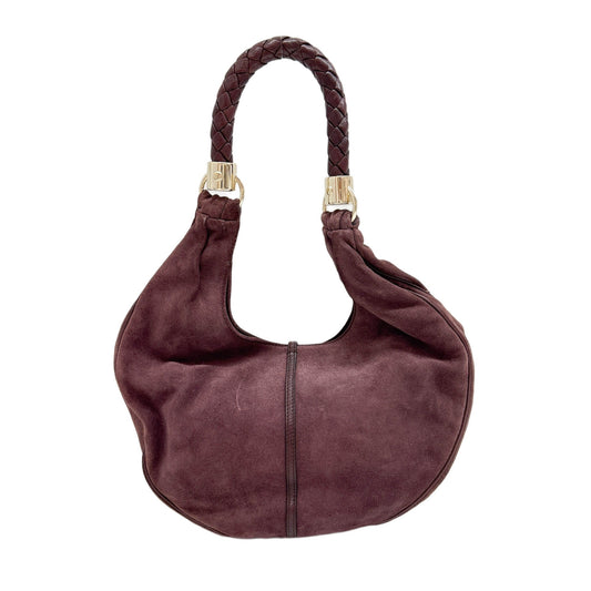 Leather Trim Rosewood Suede Shoulder Bag