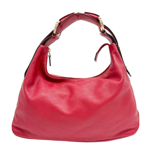 Horsebit Red Leather Shoulder Bag