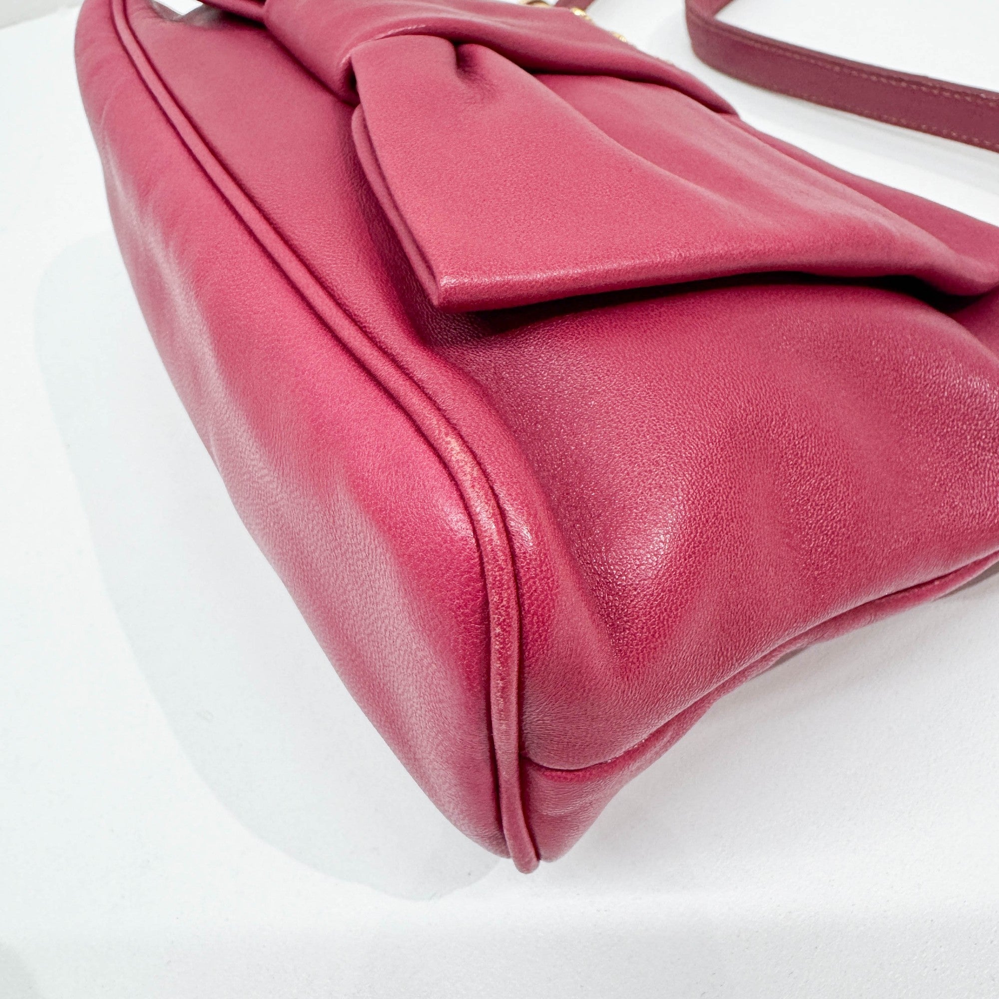 Fiocco Bow Cerise Leather Shoulder Bag