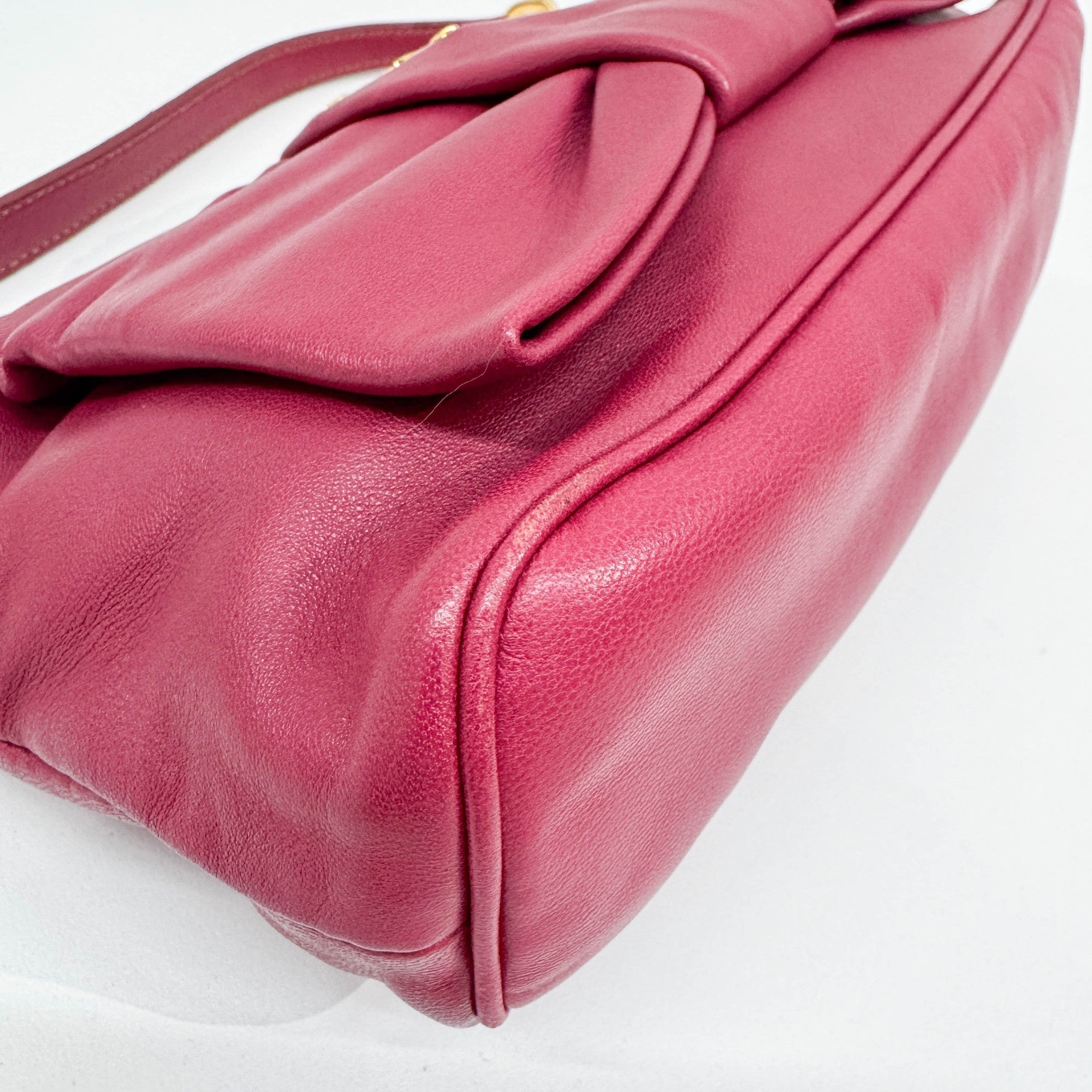 Fiocco Bow Cerise Leather Shoulder Bag