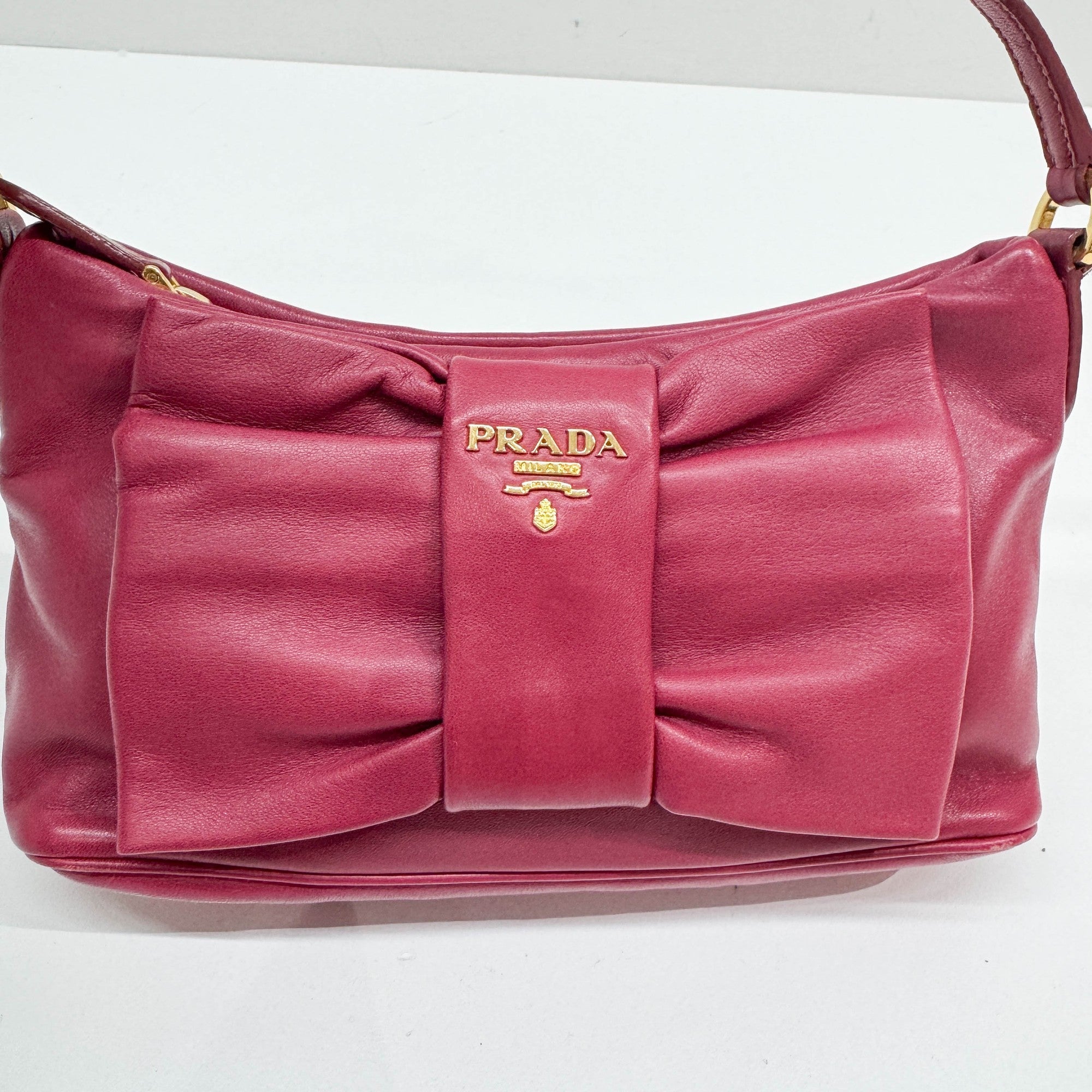 Fiocco Bow Cerise Leather Shoulder Bag