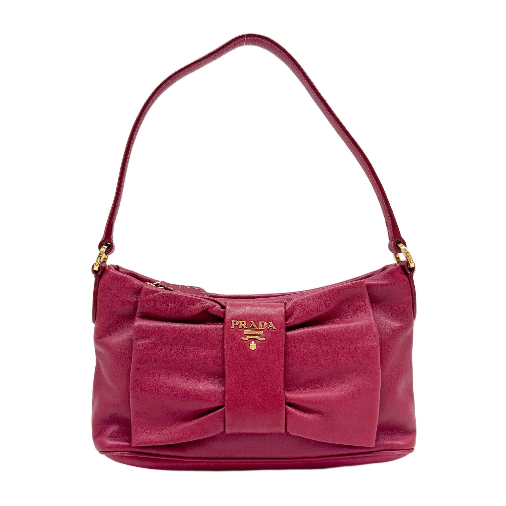 Fiocco Bow Cerise Leather Shoulder Bag