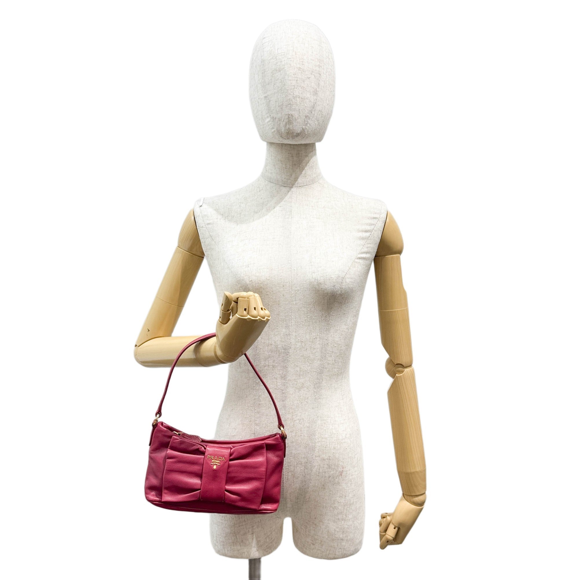 Fiocco Bow Cerise Leather Shoulder Bag