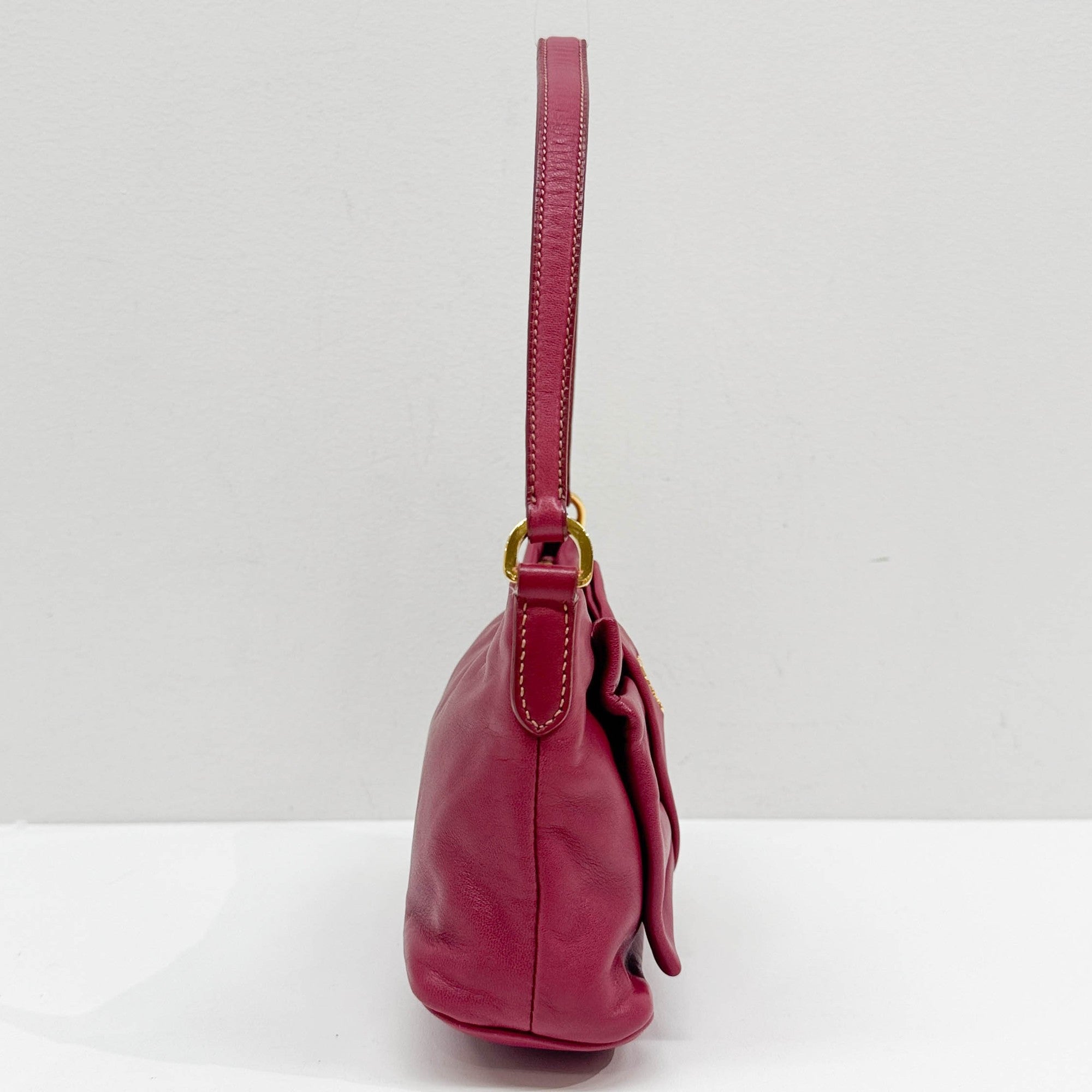 Fiocco Bow Cerise Leather Shoulder Bag