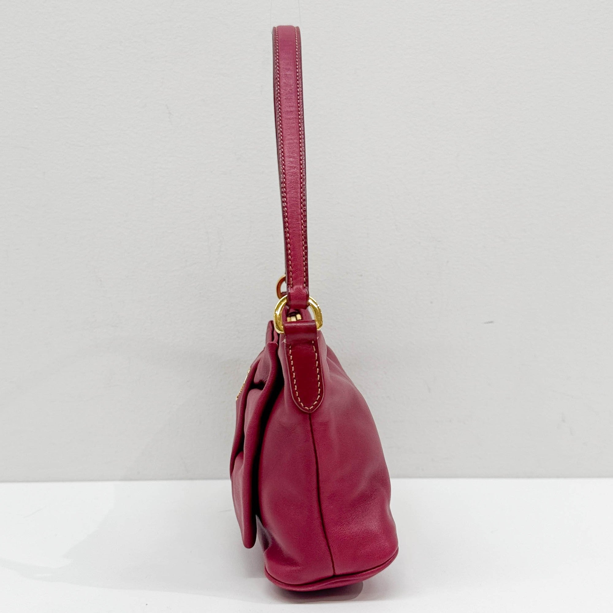 Fiocco Bow Cerise Leather Shoulder Bag