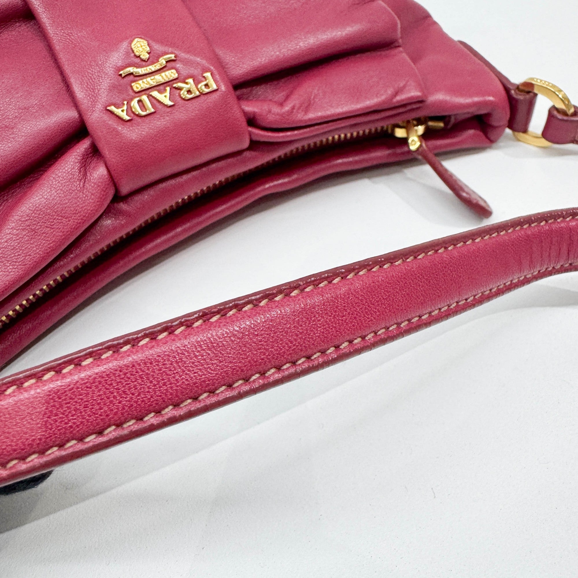 Fiocco Bow Cerise Leather Shoulder Bag