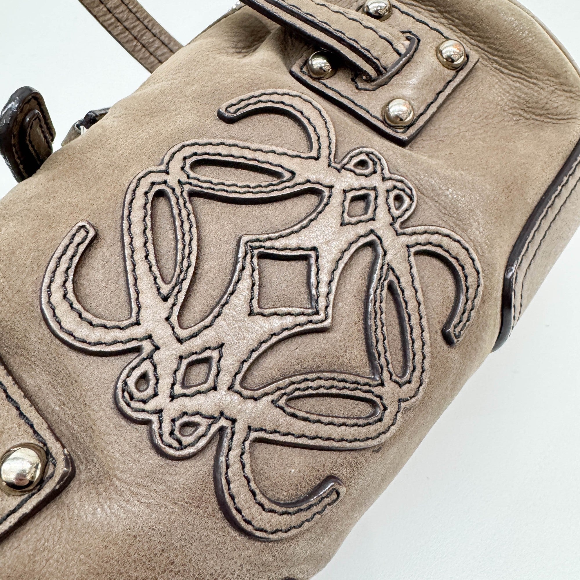 Anagram Dusty Brown Leather Shoulder Bag
